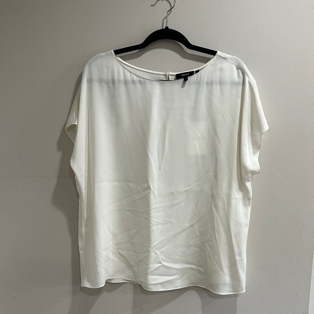 Theory Cream Women's Blouse IVORY  CAP SLEEVE SHELL XL